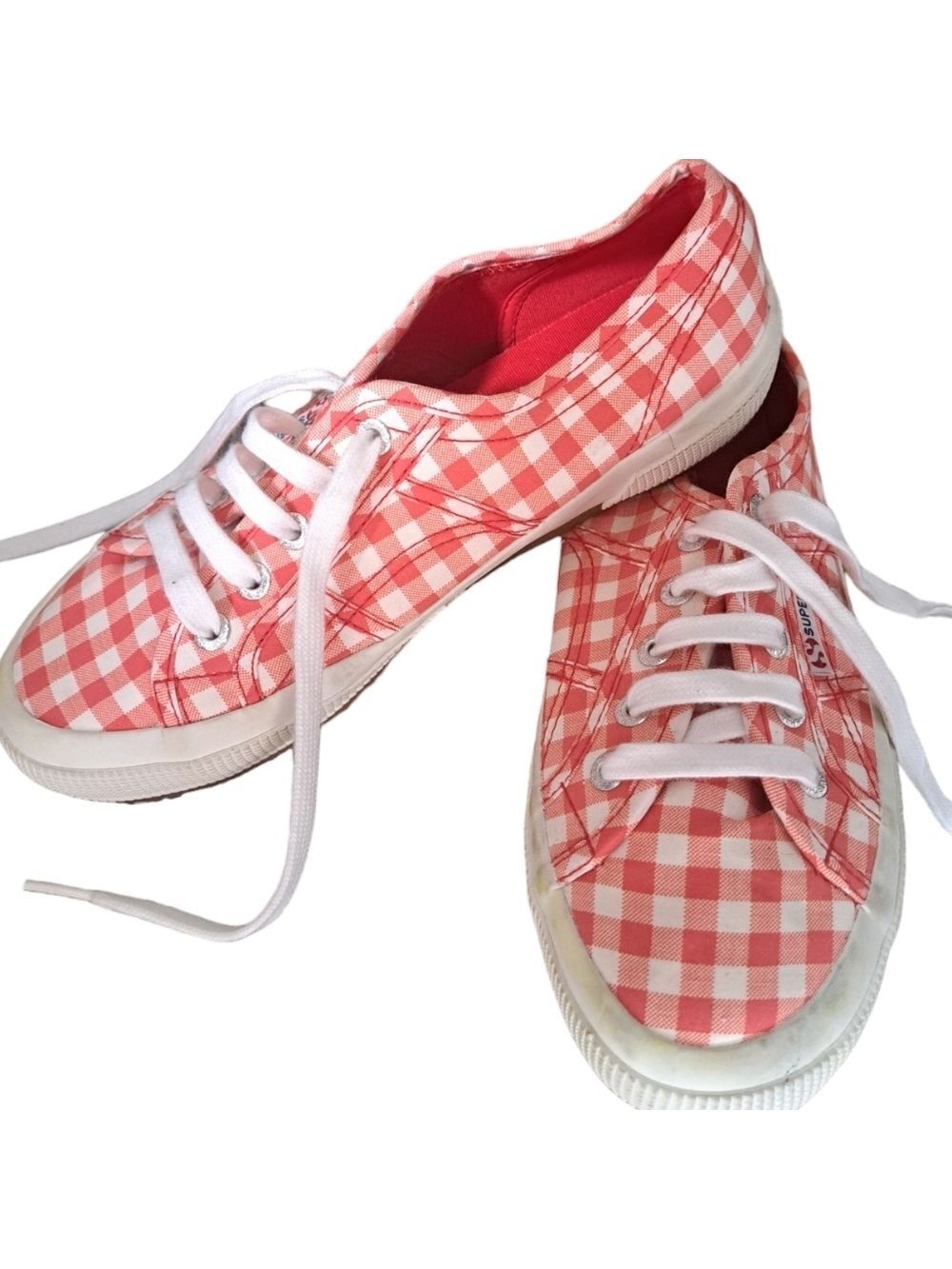 SUPERGA checkered sneakers shoes reddish orange lace up cottage core ladies 7.5